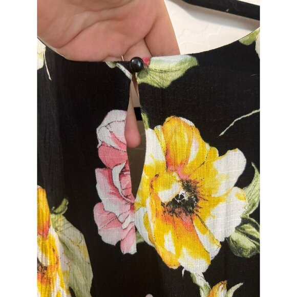 Apt. 9 XL Black Sleeveless Dress Bright Floral Pattern Fit and Flare Lined Belte - Picture 9 of 10